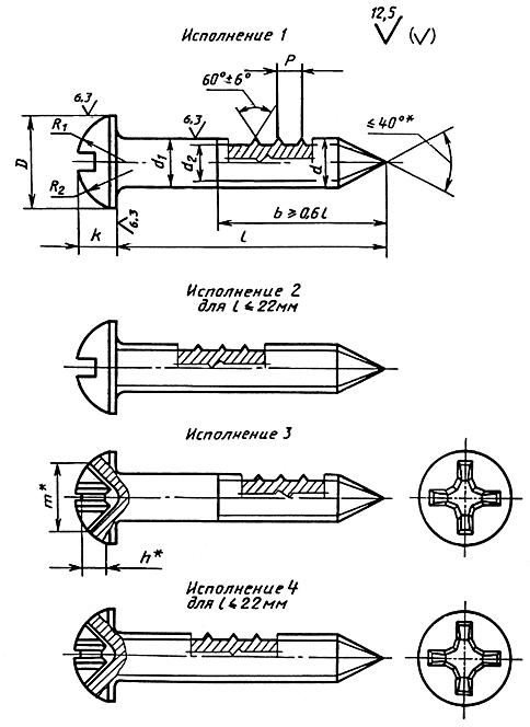 ГОСТ 1144-80 Шурупы с полукруглой головкой. Конструкция и размеры (с Изменениями N 1, 2)